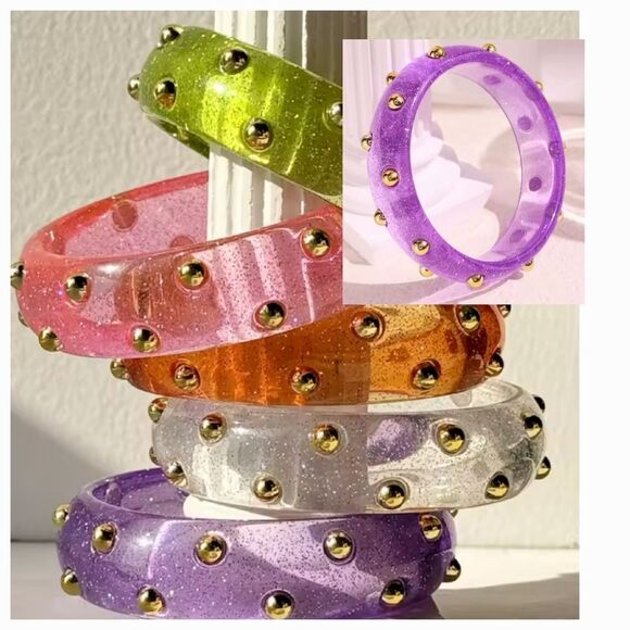 New FREE PEOPLE Pink Studded Resin Bangle Bracelet In Purple - Picture 1 of 8